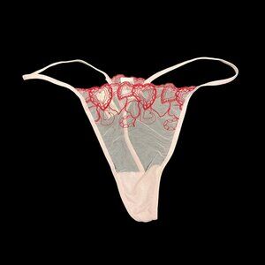 VTG New York and Company V Thong Panty Panties‎ Underwear Floral Sheer Pink XL